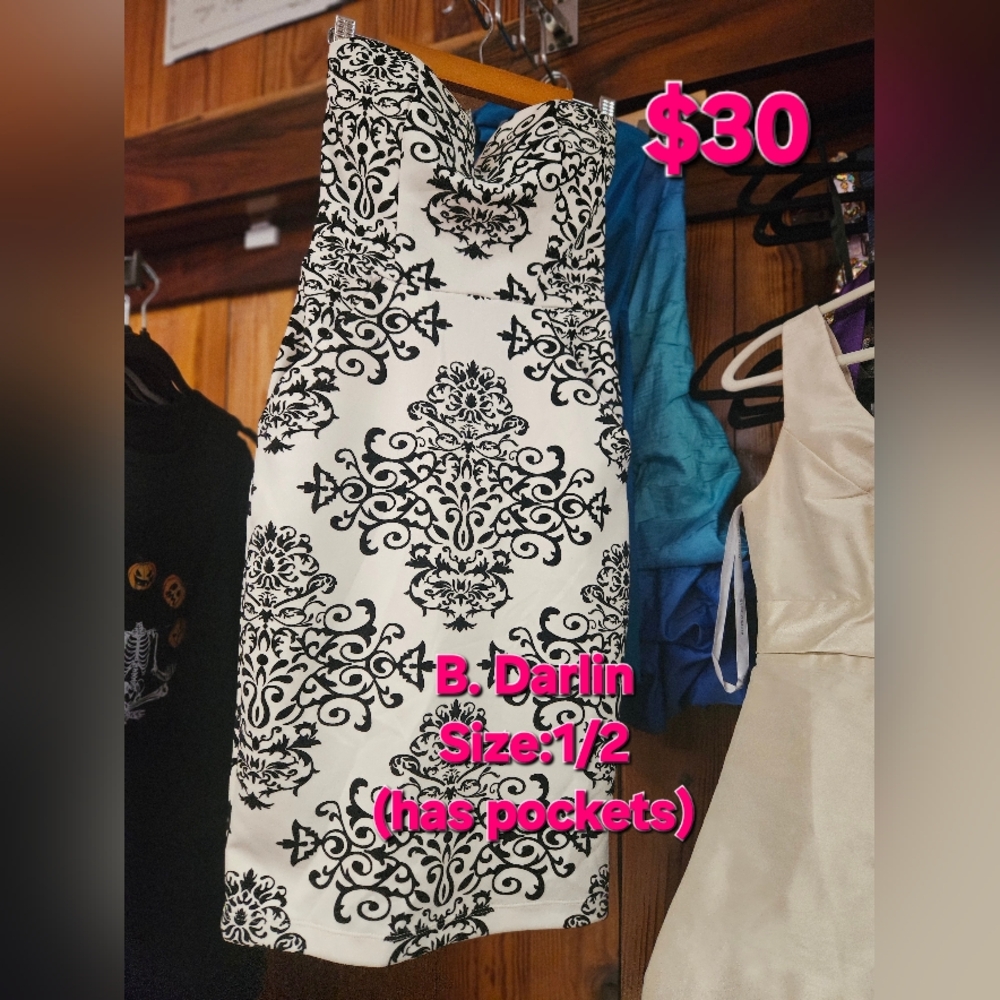 B Darlin Black and White Patterned Dress